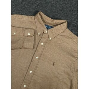 Ralph Lauren Shirt Men's XL Beige Button Down Herringbone Tweed Knit Classic Fit